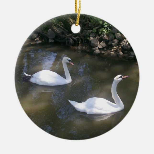 Neugierige Schwan-Verzierung Keramik Ornament (Vorne)