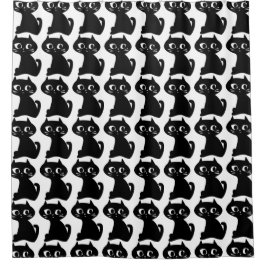 Neugierige Schwarze Katze Duschvorhang