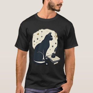 Neugierige schwarze Katze offenes Buch T-Shirt