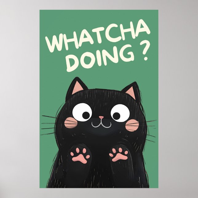 Neugierige Schwarze Katze Poster (Vorne)