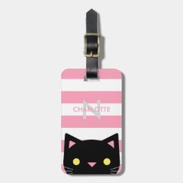 Neugierige schwarze Katze | Stripes | Monogramm Gepäckanhänger