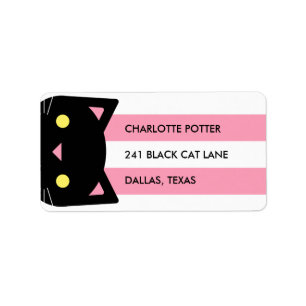 Neugierige schwarze Katze Stripes rosa u. Wei Adressaufkleber