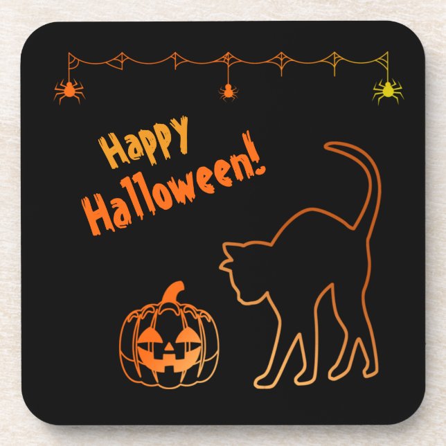 Neugierige Schwarze Katze und Jack-o-Lantern Hallo Getränkeuntersetzer (Vorderseite)