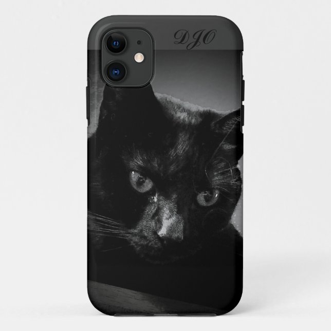 Neugierige schwarze Katze und Monogramm Case-Mate iPhone Hülle (Rückseite)