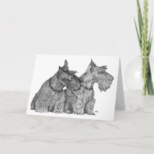 Neugierige Scottish Terriers Pen & Ink Sketch Karte