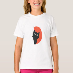 Neugierige spähende schwarze Katze Kinder T-Shirt