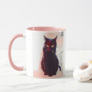 Neugierige Tasse der schwarzen Katze