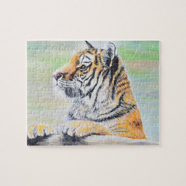Neugierige Tigermalerei Puzzle (Horizontal)
