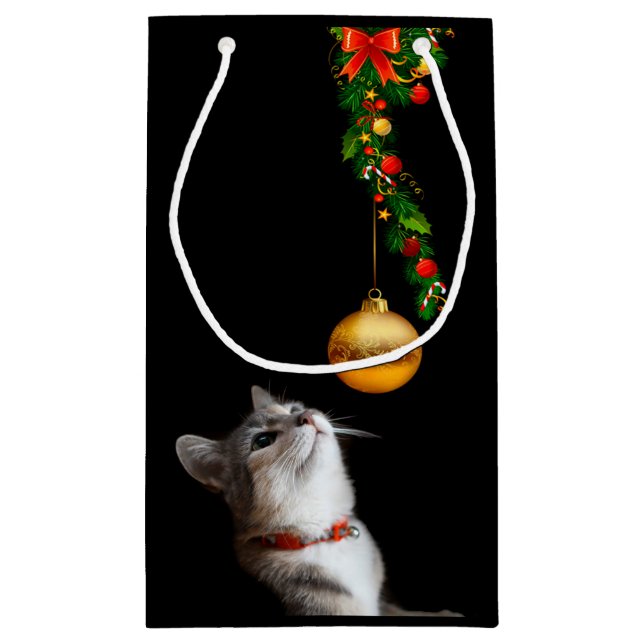 Neugierige Weihnachtskätzchen Kleine Geschenktüte (Rückseite)