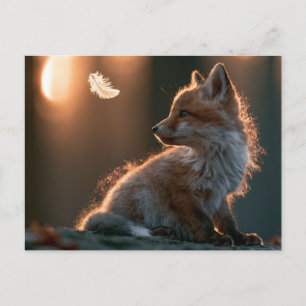 Neugieriger Babyfuchs beobachtet eine schwebende F Postkarte