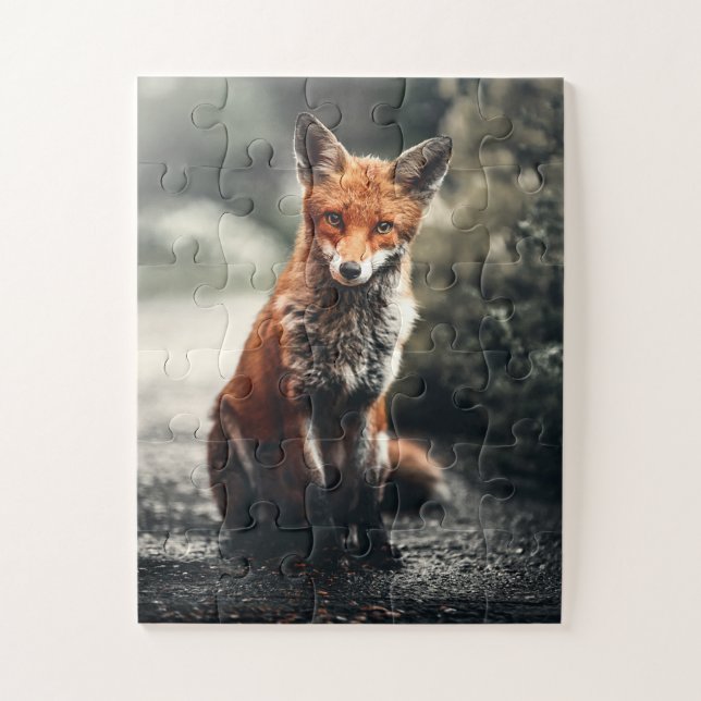 Neugieriger Big Red and White Fox in der Natur Puzzle (Vertikal)