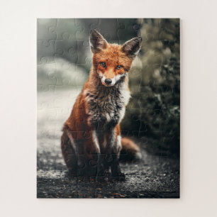 Neugieriger Big Red and White Fox in der Natur Puzzle