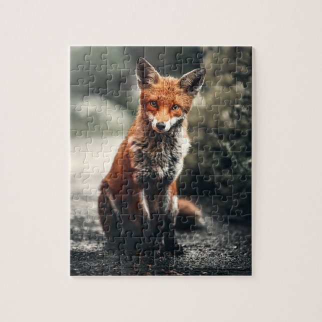 Neugieriger Big Red and White Fox in der Natur Puzzle (Vertikal)