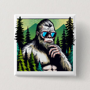 Neugieriger Bigfoot mit Sonnenbrille Verstecken in Button