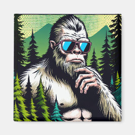 Neugieriger Bigfoot mit Sonnenbrille Verstecken in Magnet