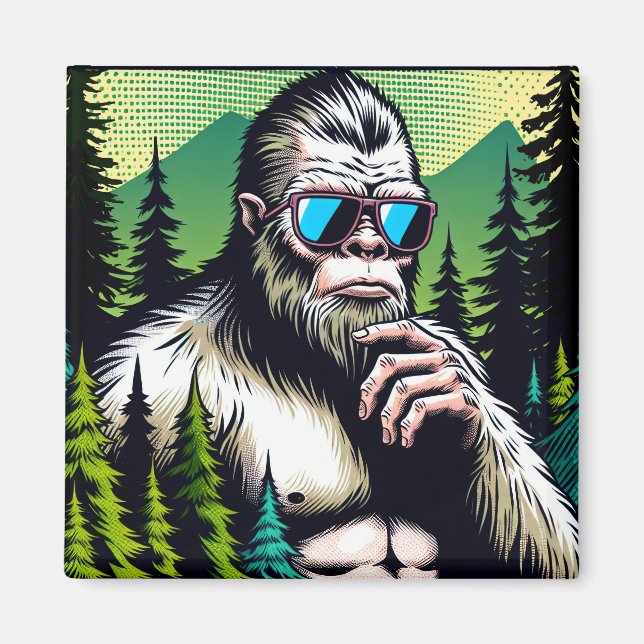 Neugieriger Bigfoot mit Sonnenbrille Verstecken in Magnet (Vorne)