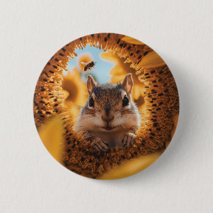 Neugieriger Chipmunk-Ping durch gegessen Sonnenblu Button
