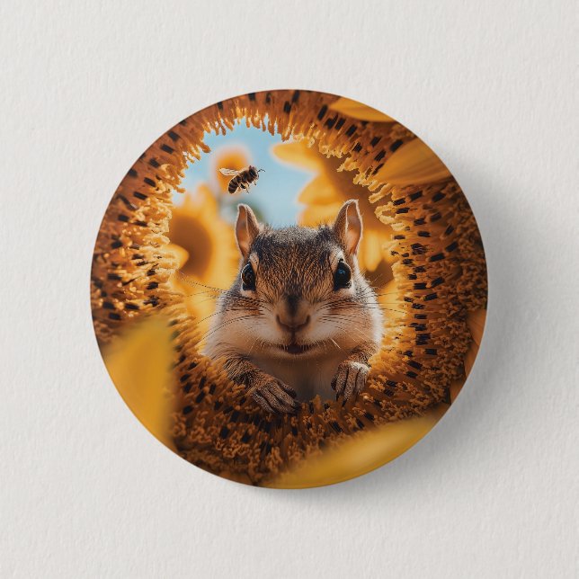 Neugieriger Chipmunk-Ping durch gegessen Sonnenblu Button (Vorderseite)