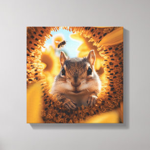 Neugieriger Chipmunk-Ping durch gegessen Sonnenblu Leinwanddruck