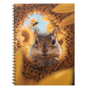 Neugieriger Chipmunk-Ping durch gegessen Sonnenblu Notizblock