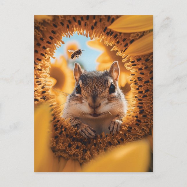 Neugieriger Chipmunk-Ping durch gegessen Sonnenblu Postkarte (Vorderseite)