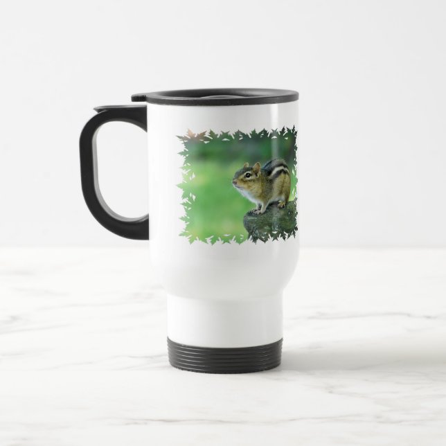 Neugieriger Chipmunk-Plastikreise-Tasse Reisebecher (Links)