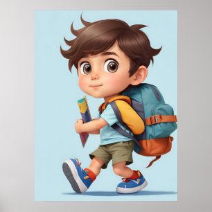 Neugieriger Comic-Junge Lernen Abenteuer AI-Kunst Poster
