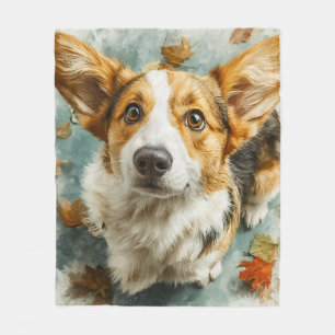 Neugieriger Corgi Herbstblick Fleecedecke