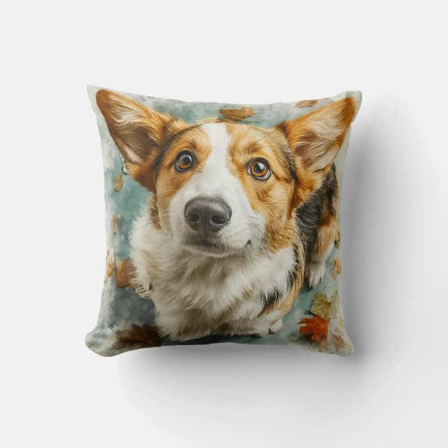 Neugieriger Corgi Herbstblick Kissen (Vorderseite)