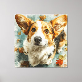 Neugieriger Corgi Herbstblick Leinwanddruck