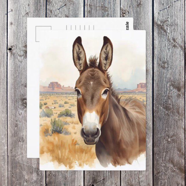 Neugieriger Donkey im Südwesten der Wüstenlandscha Postkarte (Southwest Donkey postcard)