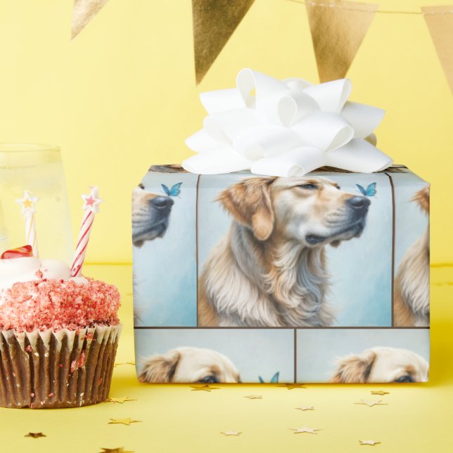 Neugieriger Golden Retriever Geschenkpapier (Geburtstagsparty)
