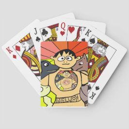 Neugieriger Junge und seine Whimsiktiere Spielkarten