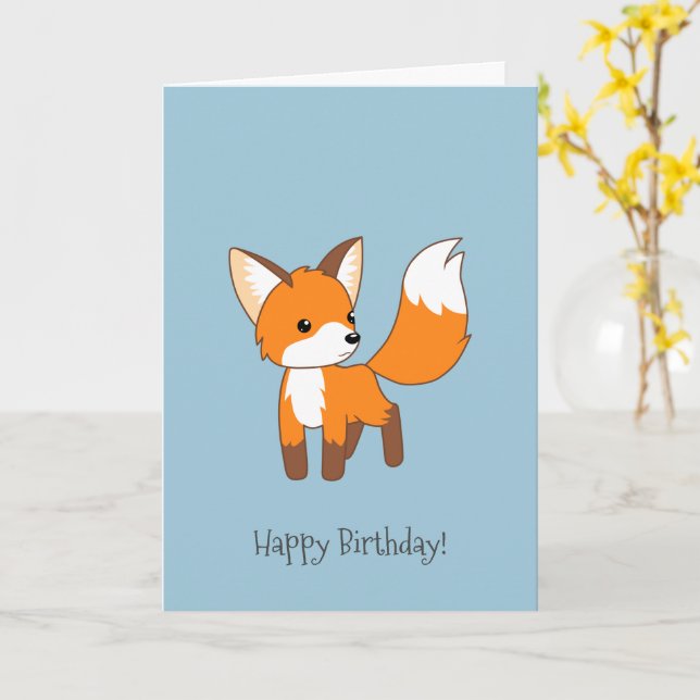 Neugieriger Little Fox zum blauen Geburtstag Karte (Gelbe Blume)