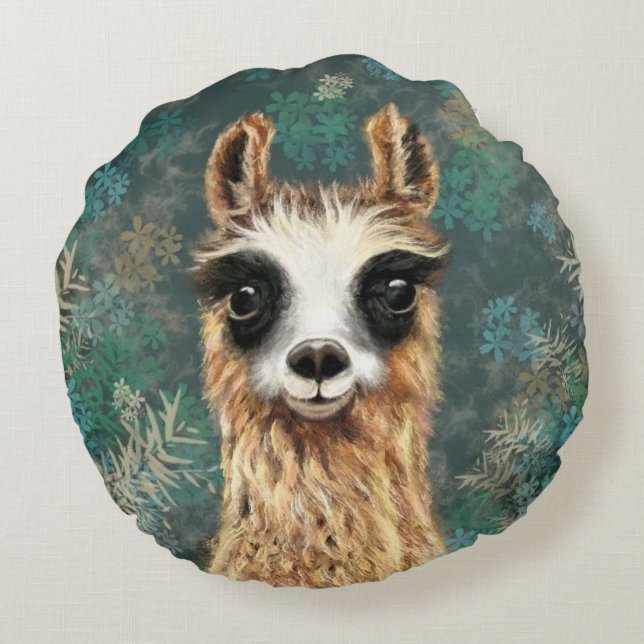 Neugieriger Llama Funny Round Pillow Rundes Kissen (Rückseite)