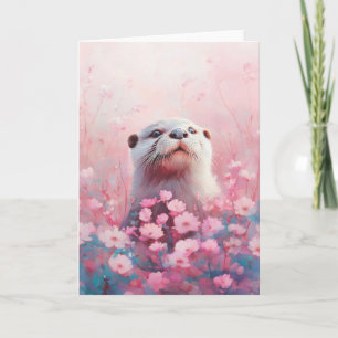 Neugieriger Otter in einem Meer weicher Blume Peta Karte