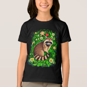 Neugieriger Raccoon im farbenfrohen Blumengarten Tri-Blend Shirt
