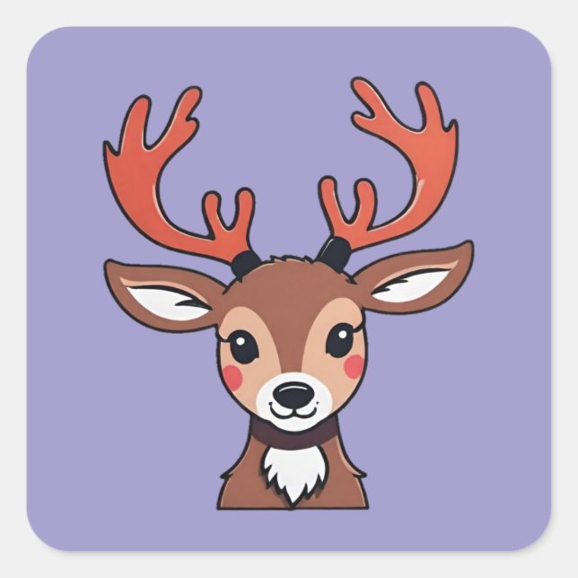Neugieriger Rentier mit Antlers Quadratischer Aufkleber (Vorderseite)