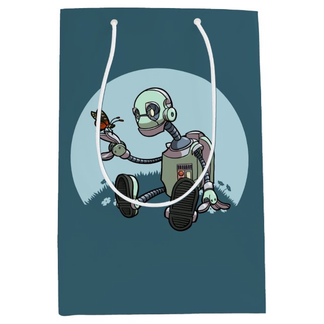 Neugieriger Roboter sieht seinen ersten Mittlere Geschenktüte (Vorderseite)