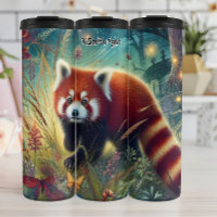 Neugieriger roter Panda auf einer magischen Wiese