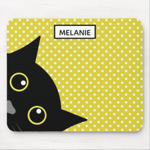 Neugieriger schwarze Katzen-Gelb-Polka-Punkt Mousepad