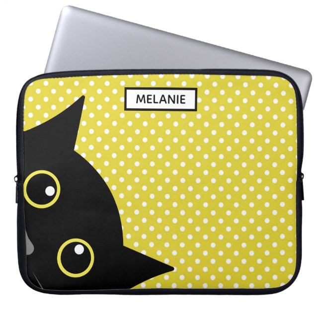 Neugieriger Schwarzkatzengelber Polka-Dot Personal Laptopschutzhülle (Vorderseite)