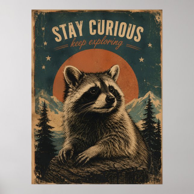 Neugieriger Waschbär Vintage  Poster (Vorne)