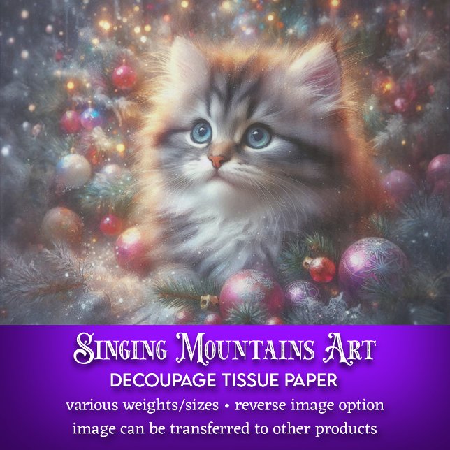 Neugieriger Weihnachtsbaum Kitty Decoupage Seidenpapier (Von Creator hochgeladen)