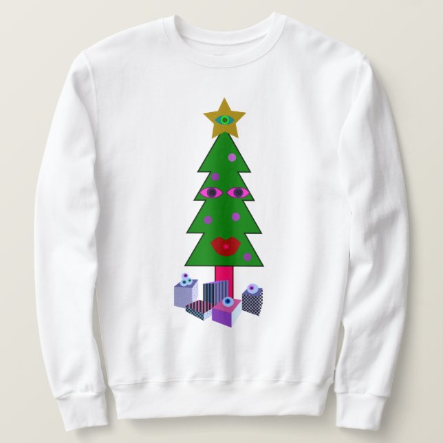 Neugieriger Weihnachtsbaum Ugly Sweater Sweatshirt (Design vorne)