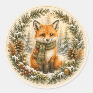 Neugieriger Winterfuchs Wald Geburtstagsfreunde Runder Aufkleber