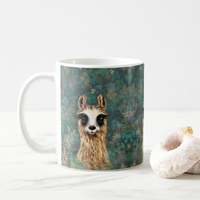Neugieriges Baby Llama Funny Mug Geschenk Kaffeetasse (Mit Donut)