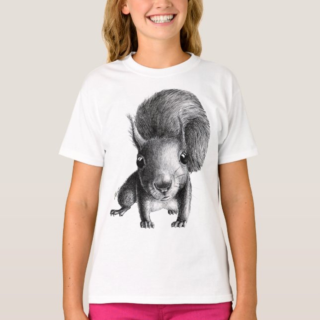 Neugieriges Eichhörnchen Handzeichnung T-Shirt (Vorderseite)