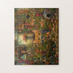 Neugieriges Katzen-Aquarium-Aquarell-Puzzle Wh Puzzle