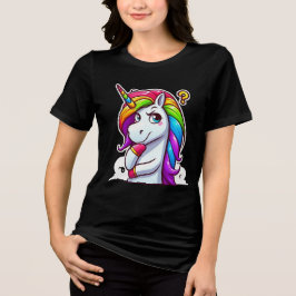Neugieriges Regenbogen-Einhorn beim Nachdenken Tri-Blend Shirt